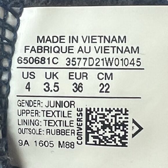 Converse All Star Big Kids Junior Sz 4 Blue Quilted High Top Zip/Lace Up Sneaker - Picture 10 of 11